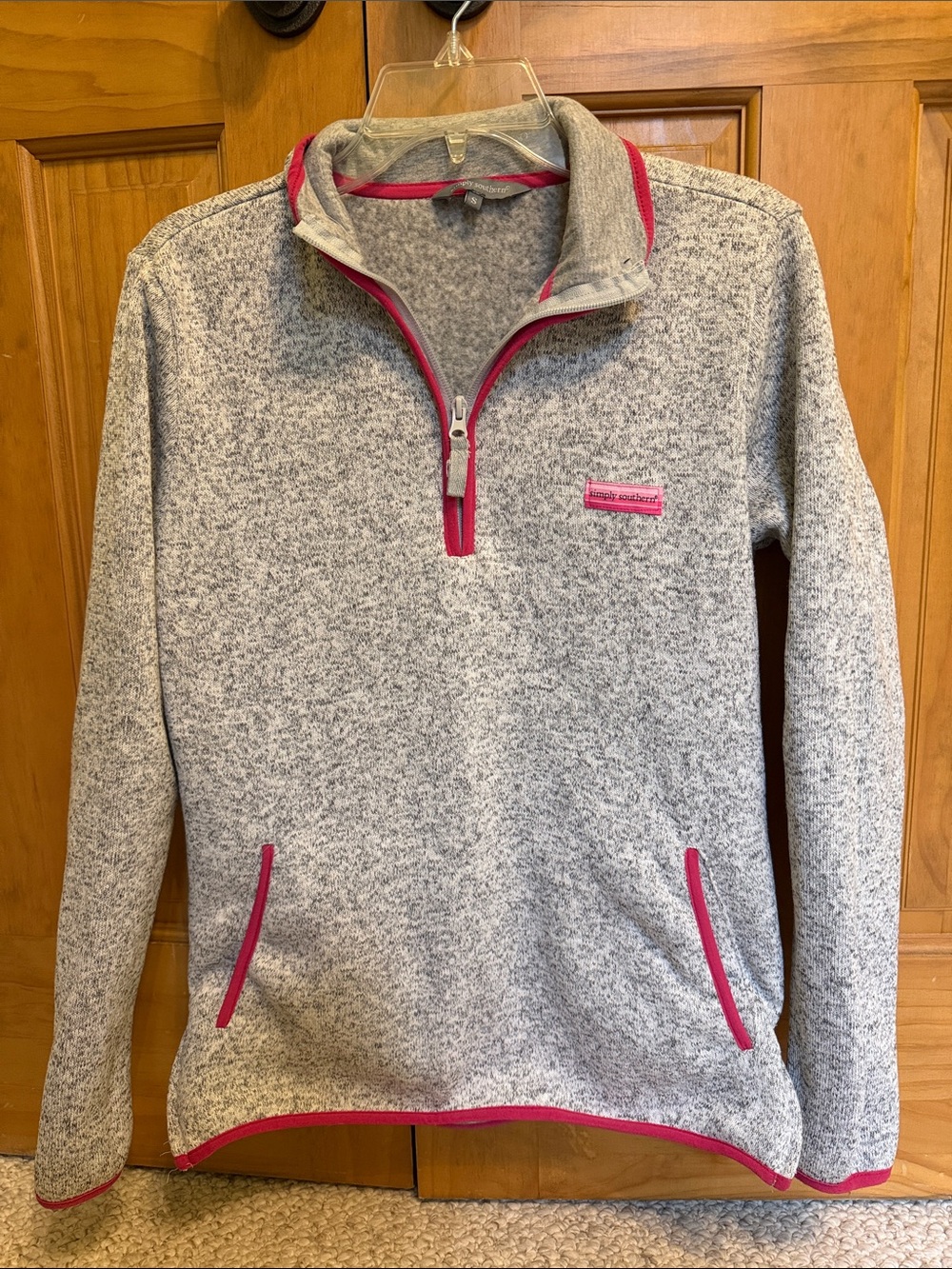 Simply Southern Heather Gray Quarter-Zip Pullover with Pink Trim